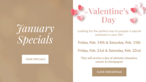 January Specials Popup with Valentine's Day Packages highlighted